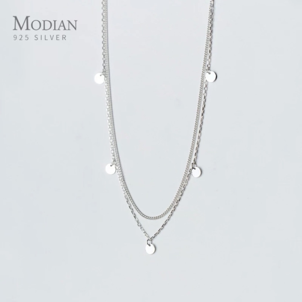 Sterling Double silver coin chain necklace